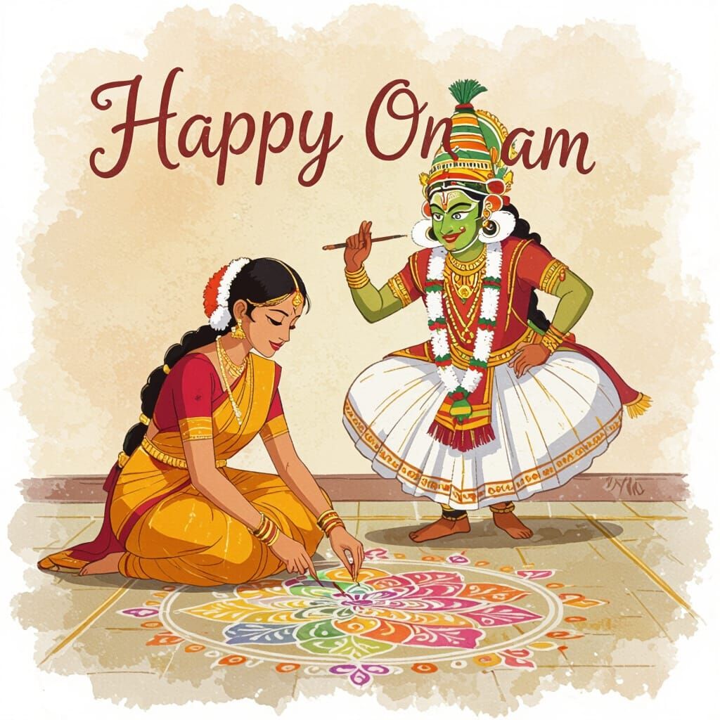 Festive Rangoli Art with Kathakali Dancer