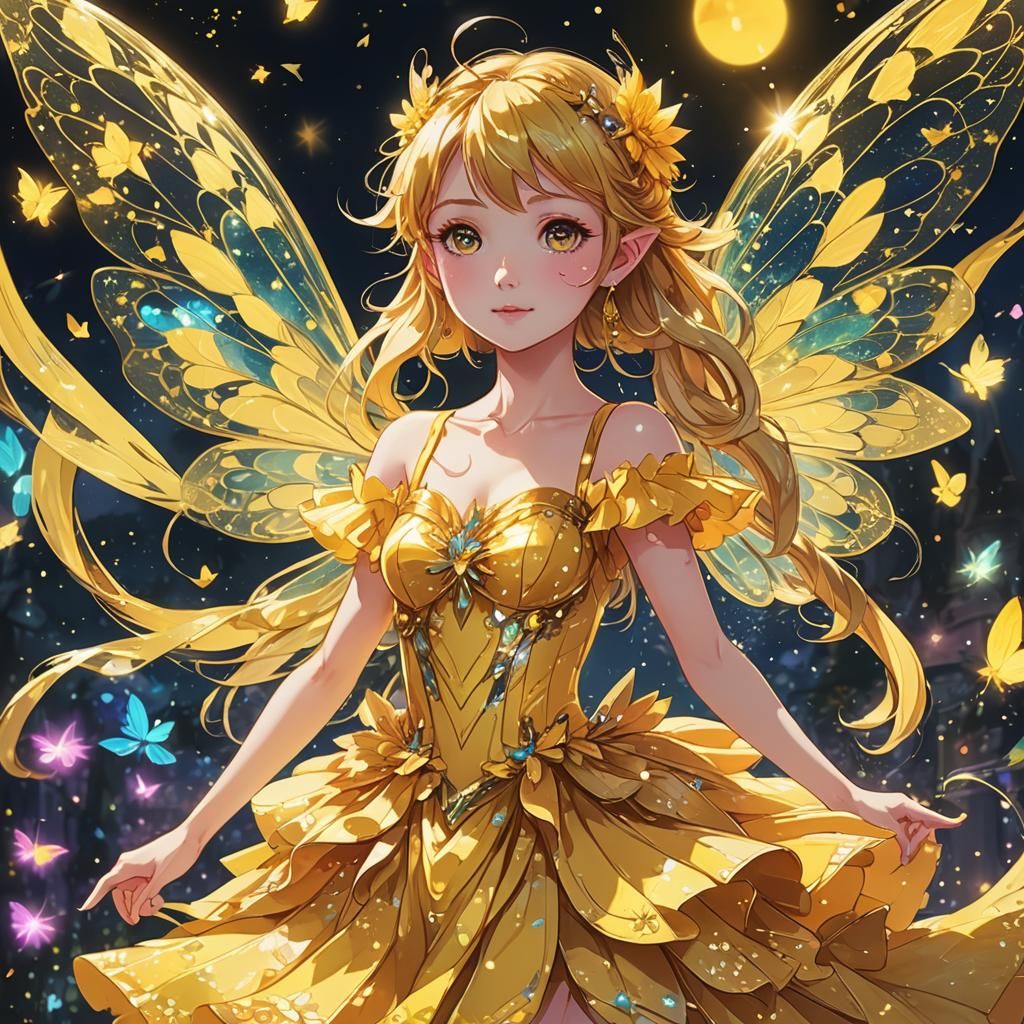 Cute Fairy at Kingdom Party: Vibrant Anime Illustration