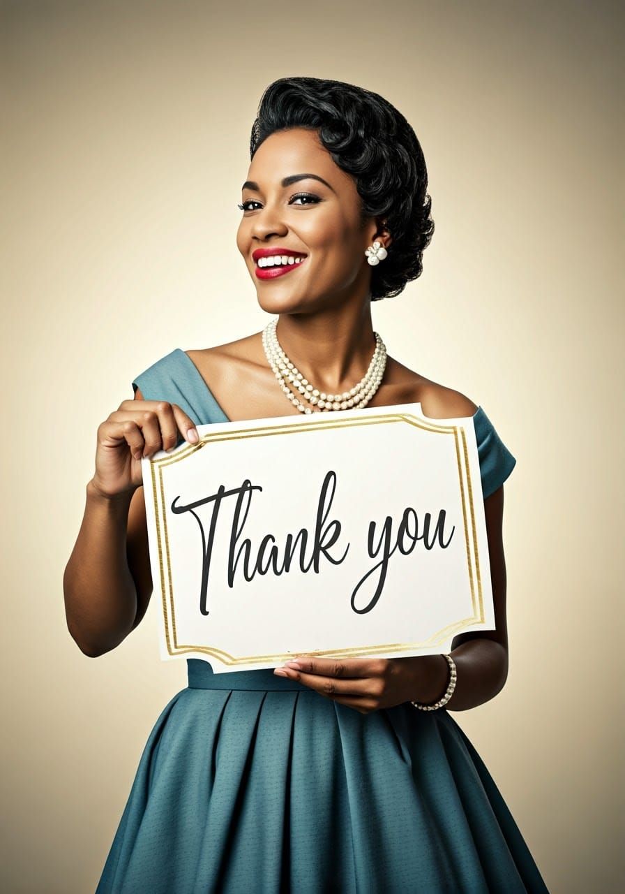 Elegant Woman Holding Thank You Sign, Vintage Style