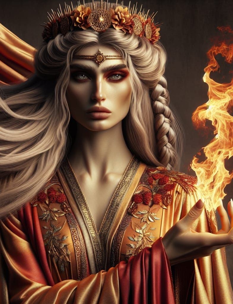 Majestic Georgian Goddess of Fire in Regal Splendor