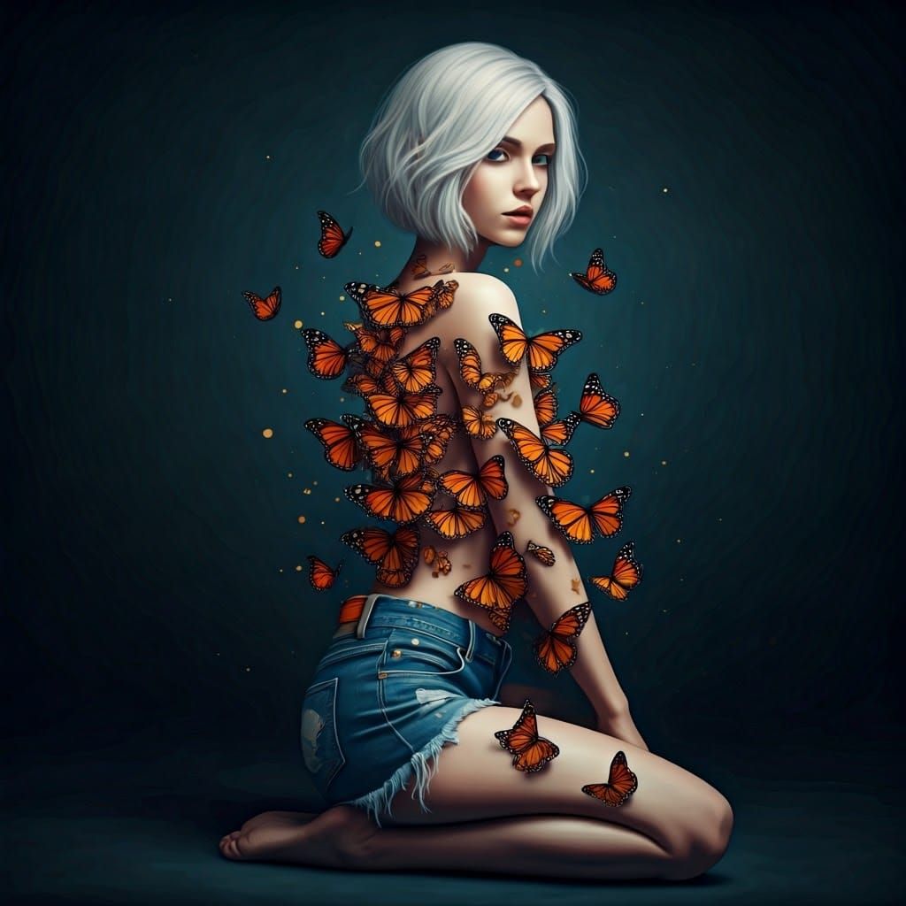 Ethereal Dreamgirl Shrouded in Monarch Butterflies