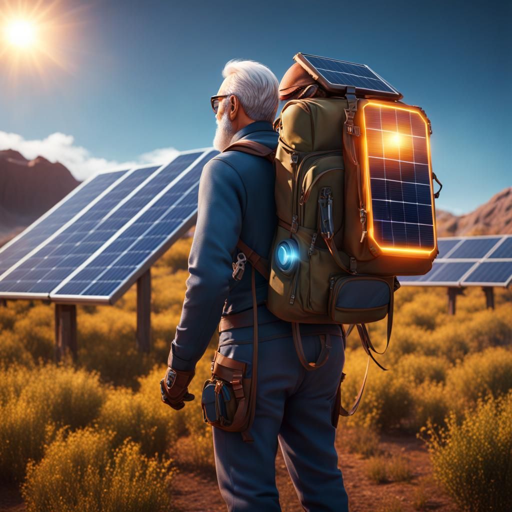 Man with Solar Panel Backpack: Fantasy Concept Art