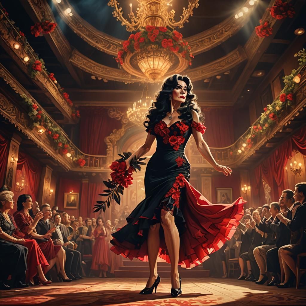 Flamenco Crossdresser Ready for Stage, Digital Matte Paintin...