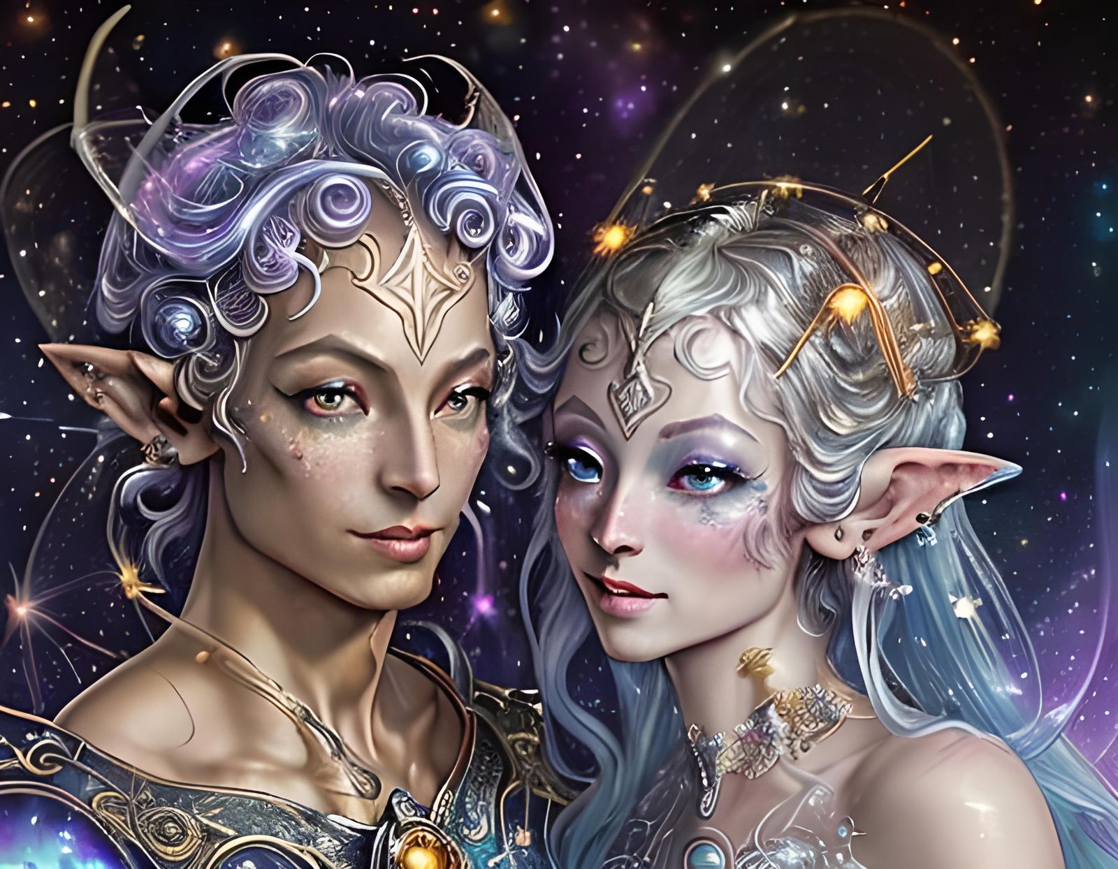 Rococo Faerie Men in Starry Embrace