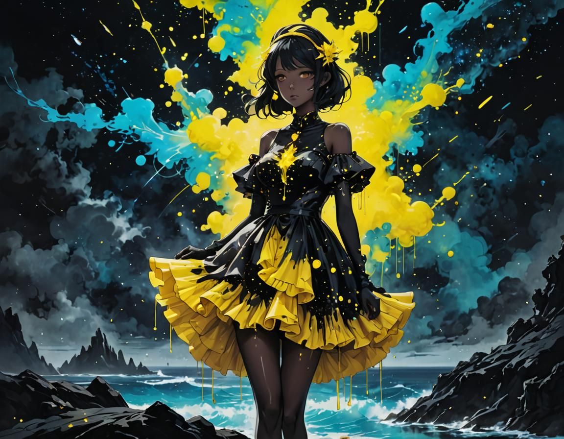 Bioluminescent Ocean View in Graffiti Art Style