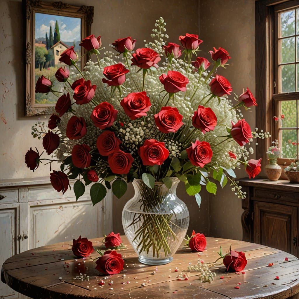 Tuscan Villa Roses in Impressionist Style