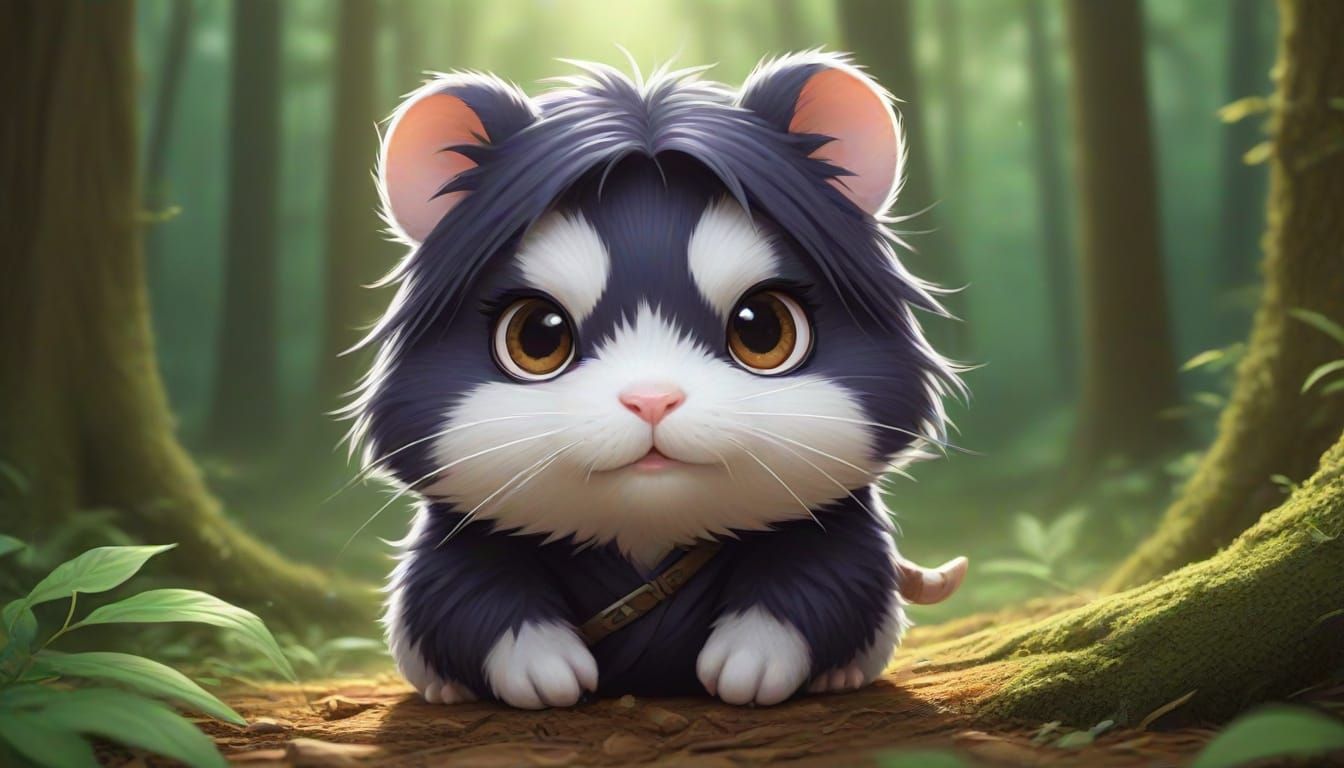 Orochimaru as a chibi ninja hamster in a forest setting