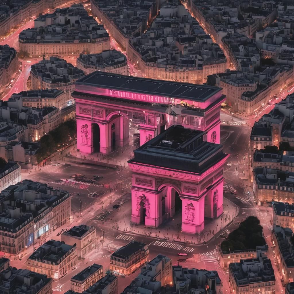 Arc de Triomphe in Cyberpunk Chaos, Neon Paris