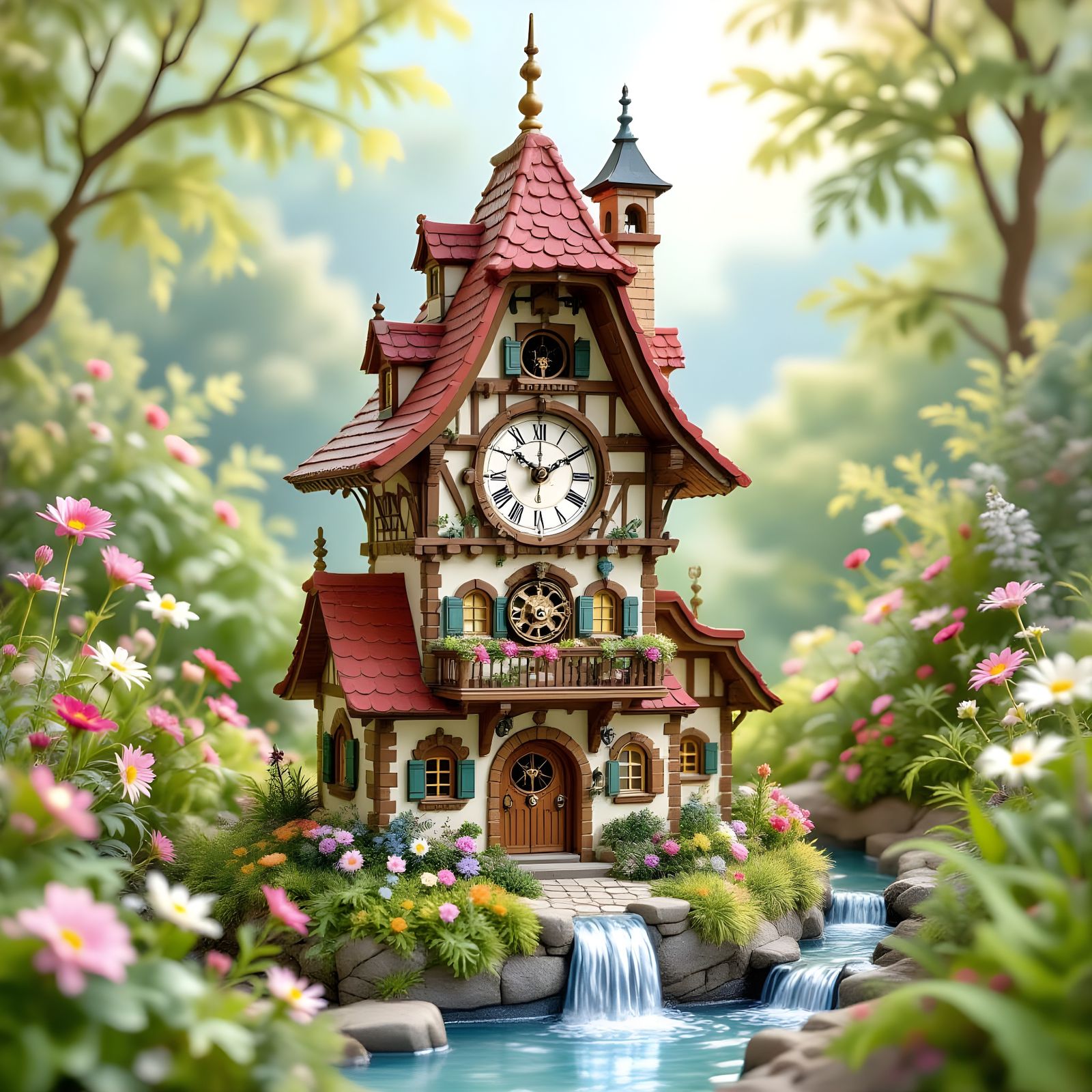 Cuckoo Clock Tower in Whimsical Storybook Style