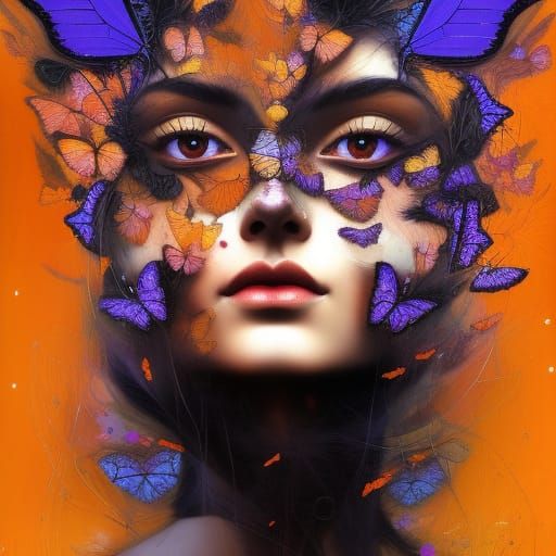 Woman with Butterflies: Digital Art Portrait
