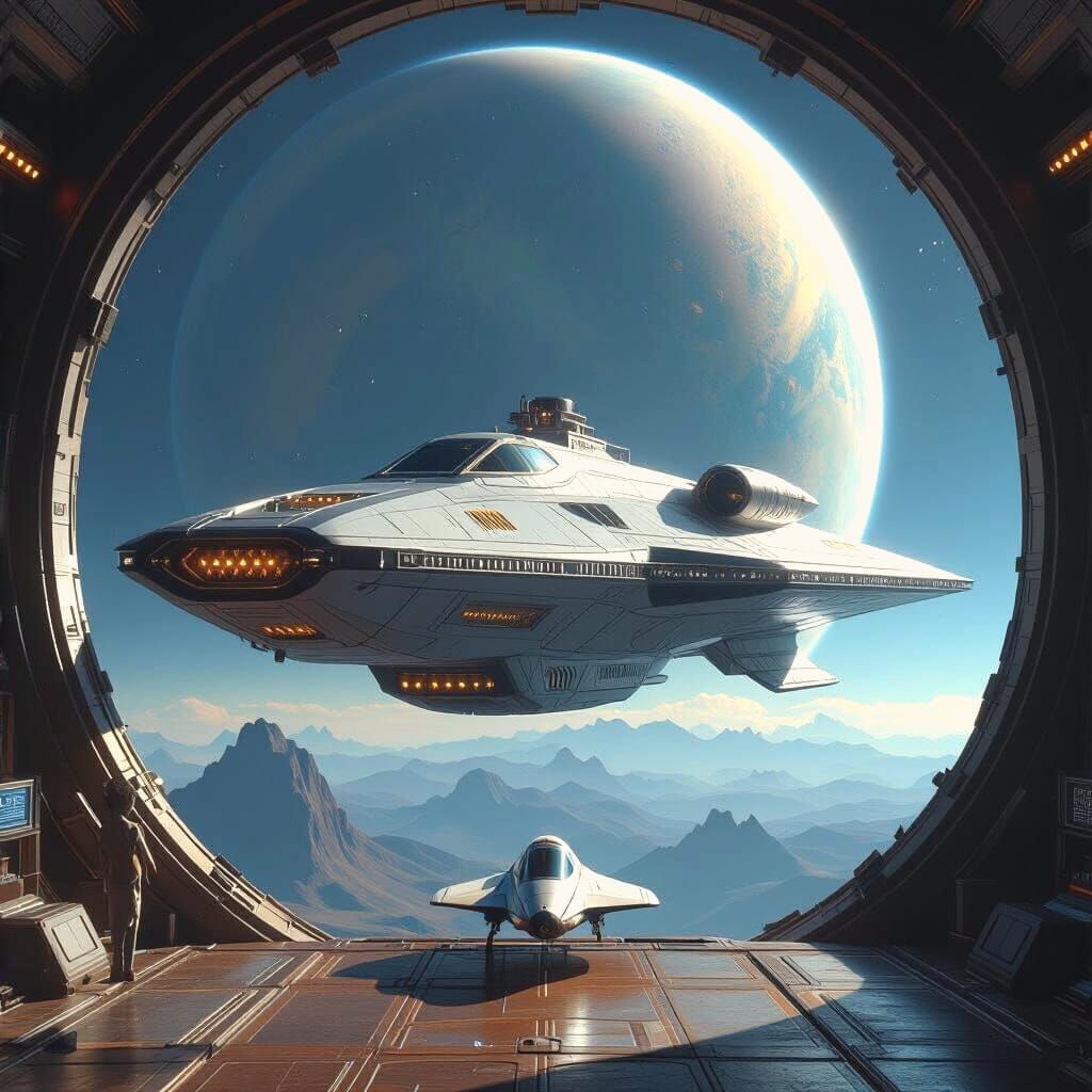 Art Deco Starship Orbits Exotic Exoplanet