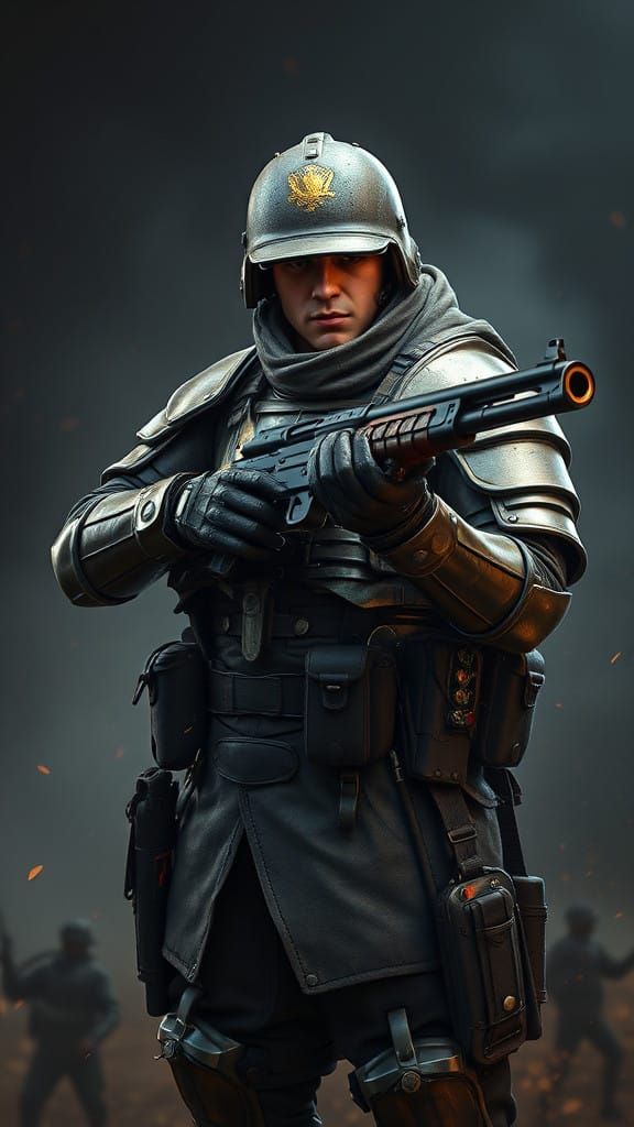 Cyber-Gothic Warrior in WW1 Armor, 8K Concept Art Portrait