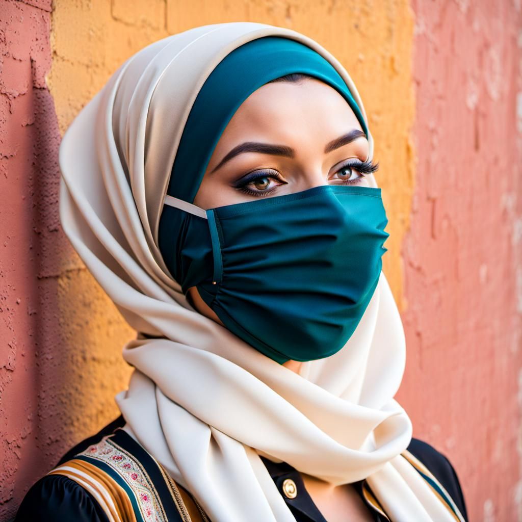 Woman in Hijab and Mask, Oil Painting