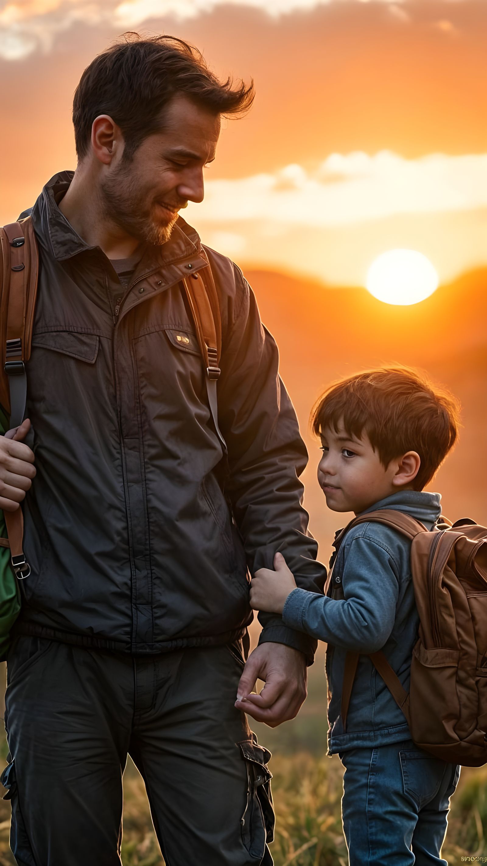 Heartfelt Father and Son Sunset Digital Painting