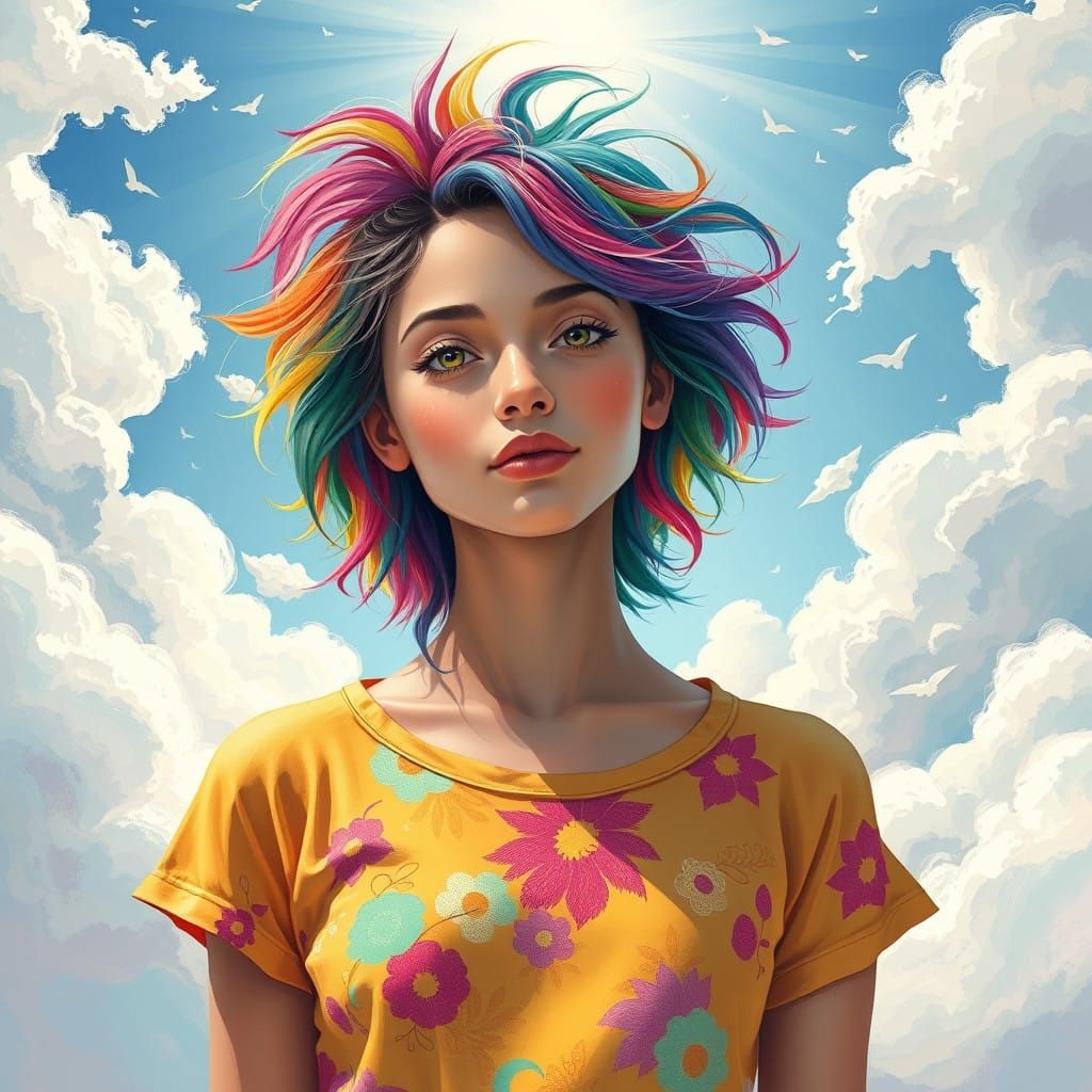 Vibrant Dreamgirl in Whimsical World of Colors