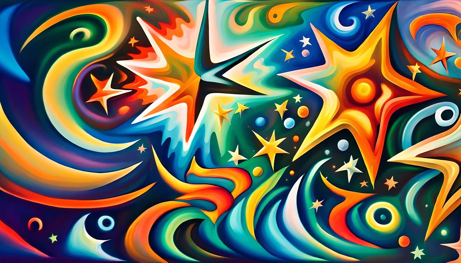 Iridescent Stars in Electro Magnetic Plasma, Impasto Style