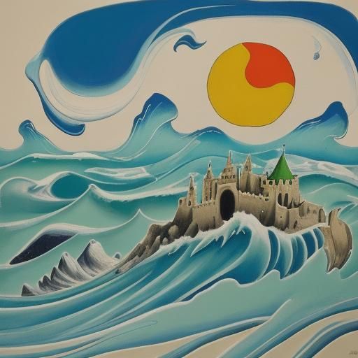 Surreal Sandcastle Melts in Expressionist Ocean
