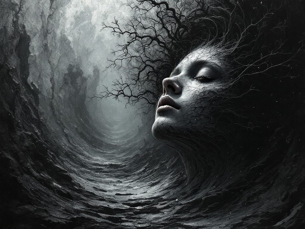 Grisaille Mandelbulb Fractal Self-Portrait