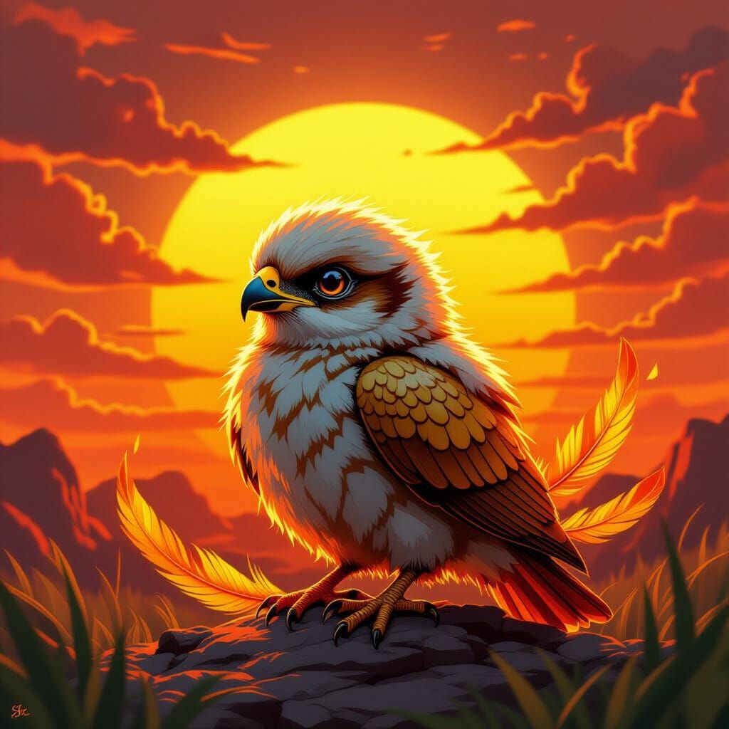 Fiery Phoenix-Eagle Hybrid in Vibrant Digital Art