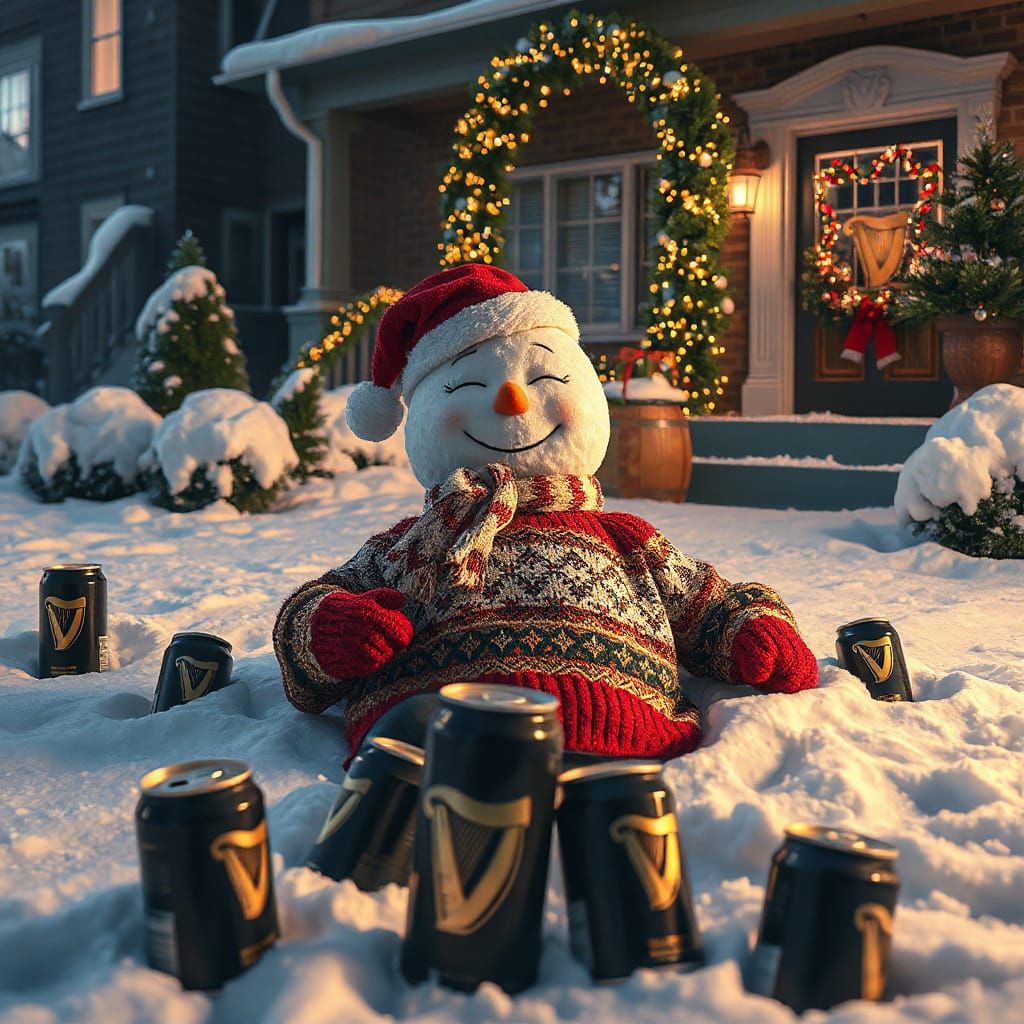 Drunk Snowman Passed Out on Holiday Lawn