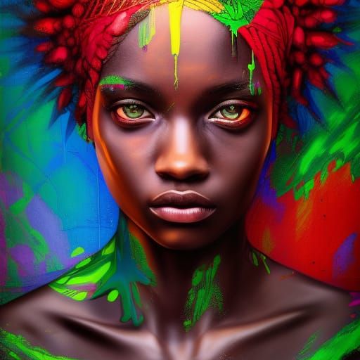 Detailed African Woman Portrait with Flag Colors