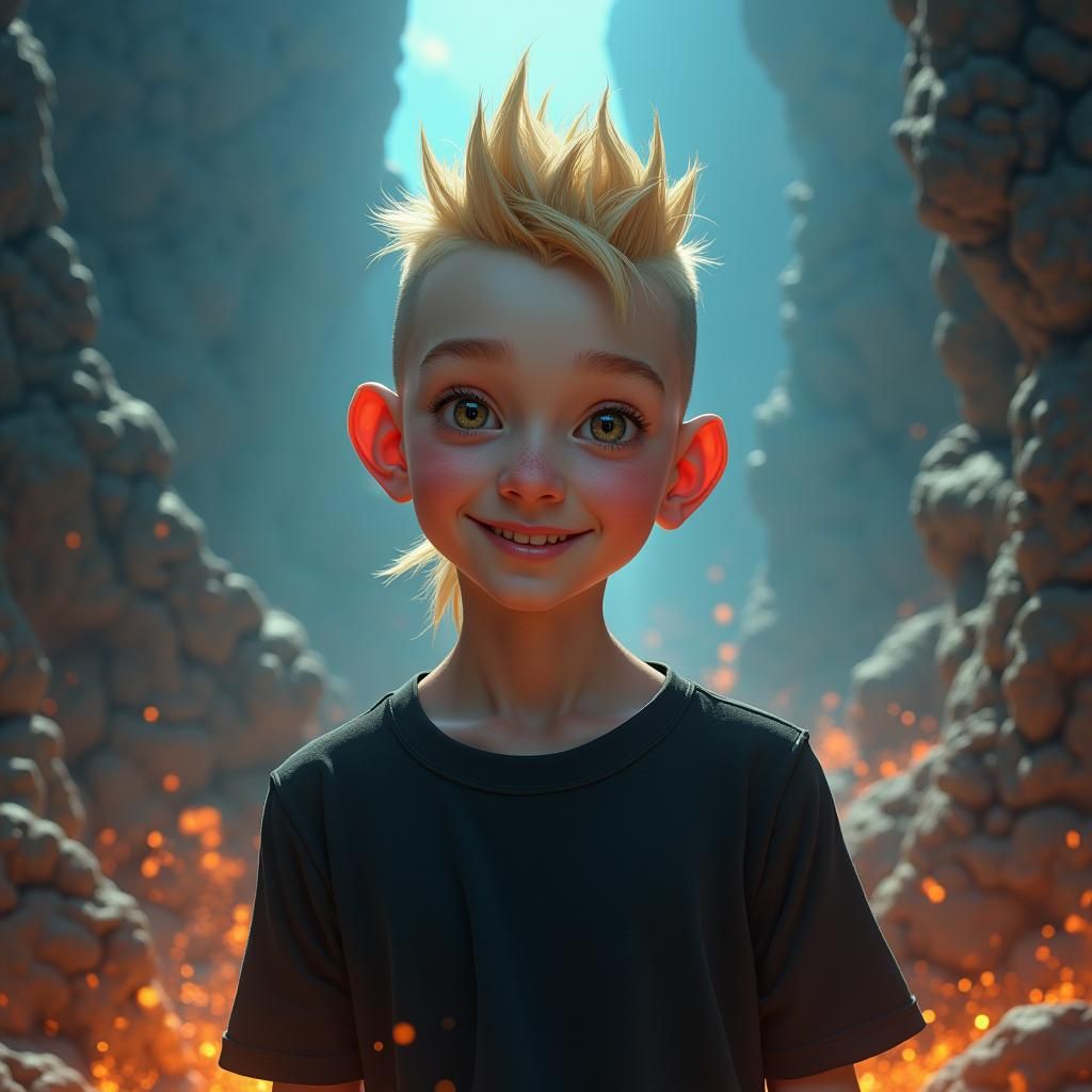 Boy with Blond Mullet in High-Fantasy Style