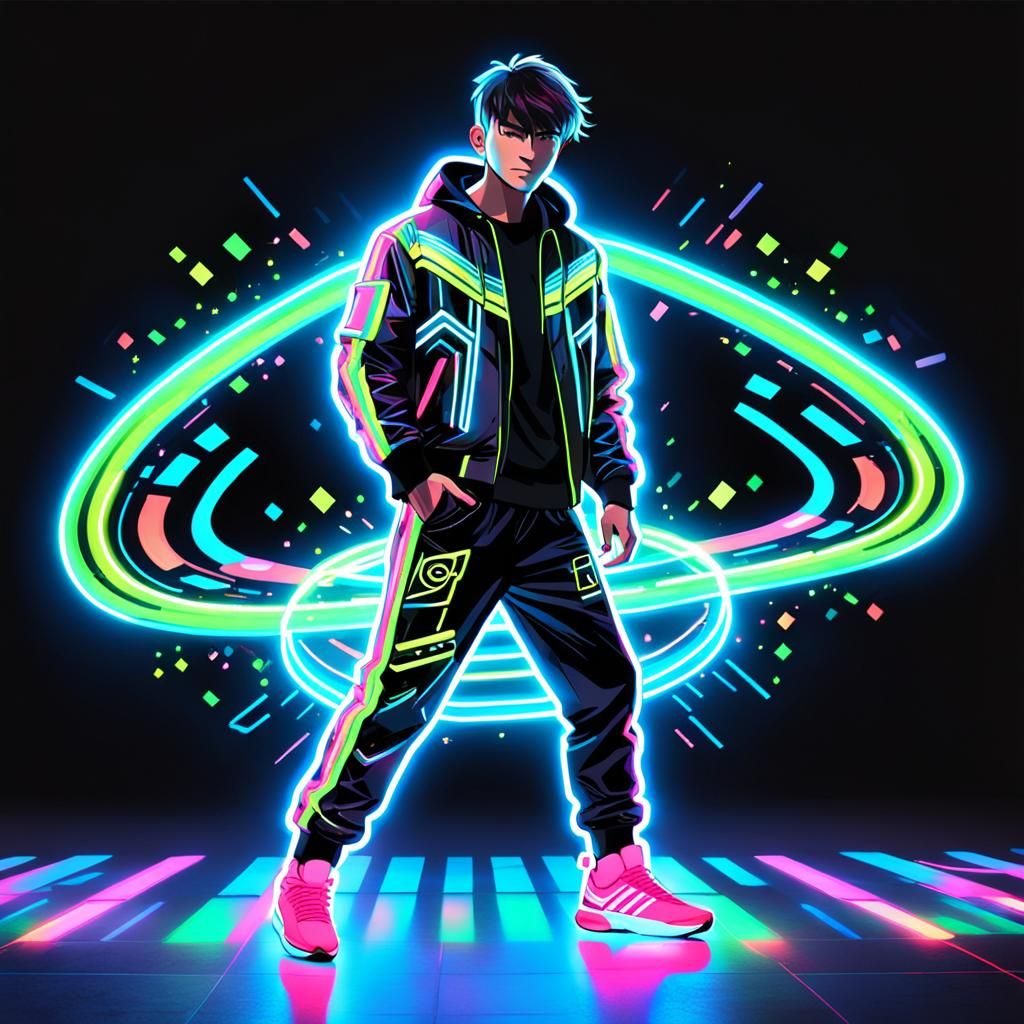 Neon Futuristic Dance Scene with LED Lights