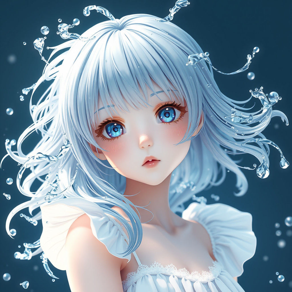 Anime Girl with Water Hair in 3D Style