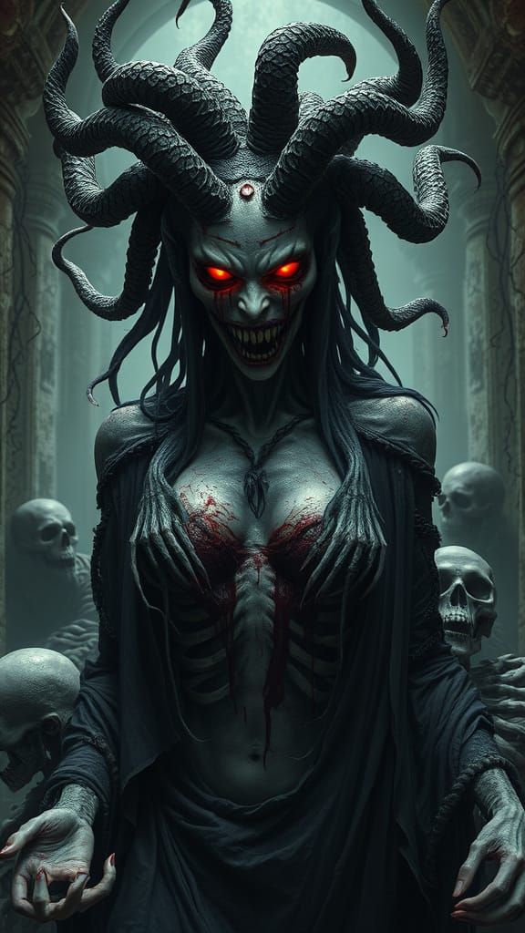 Gothic Horror Medusa, Dark Fantasy Creature with Zombie and ...