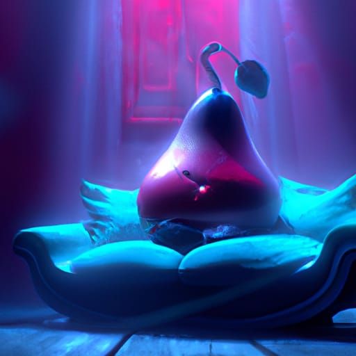 Fantastical Purple Pear in a Detailed Matte Painting