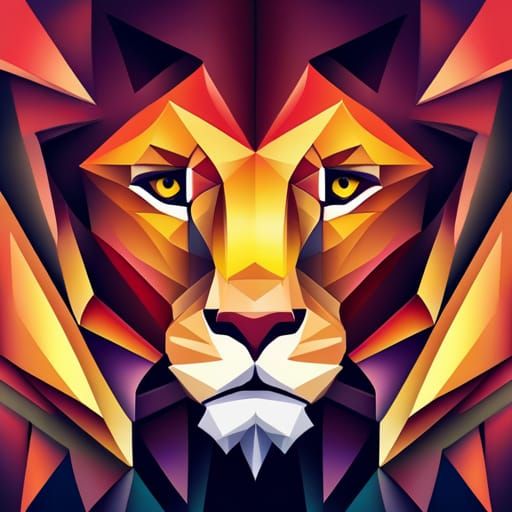 Cubist Lion Face in Geometric Fauvism Style