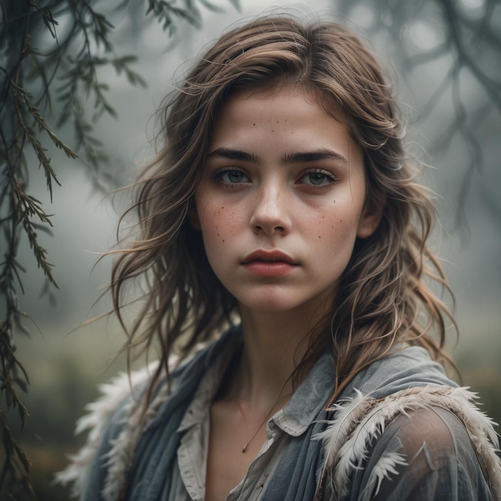 Dreamy Girl in Misty Ambiance: Hyper-Realistic Portrait