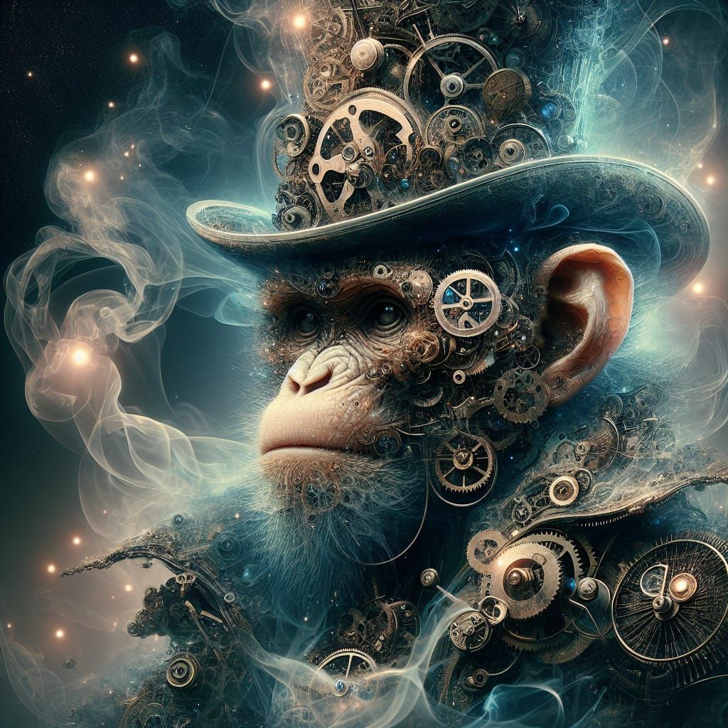 Steampunk Monkey with Clockwork Face