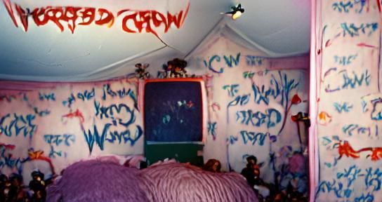 Creepy Weirdcore Kid's Bedroom with Graffiti