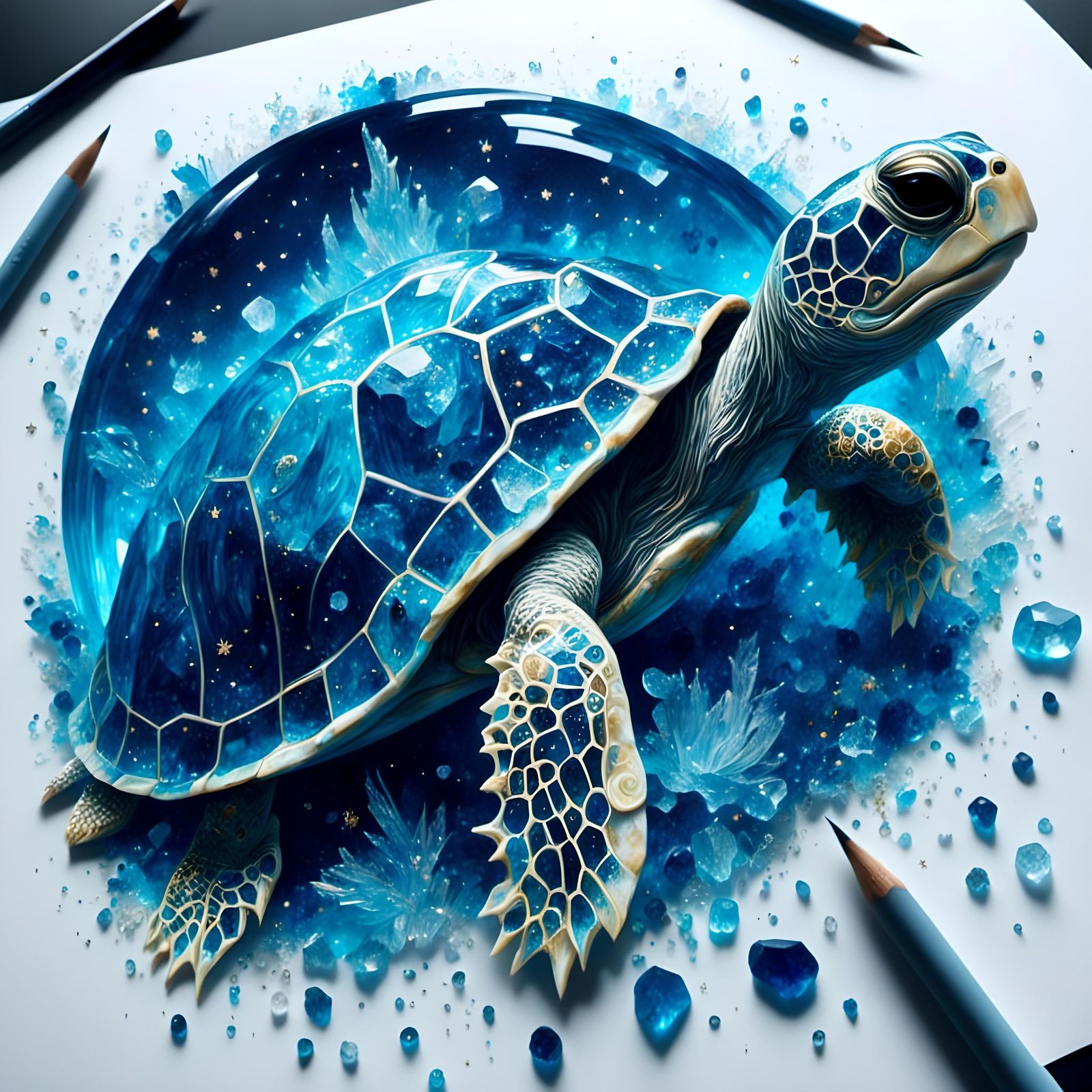 Sapphire Glass Baby Turtle Contour Line Art