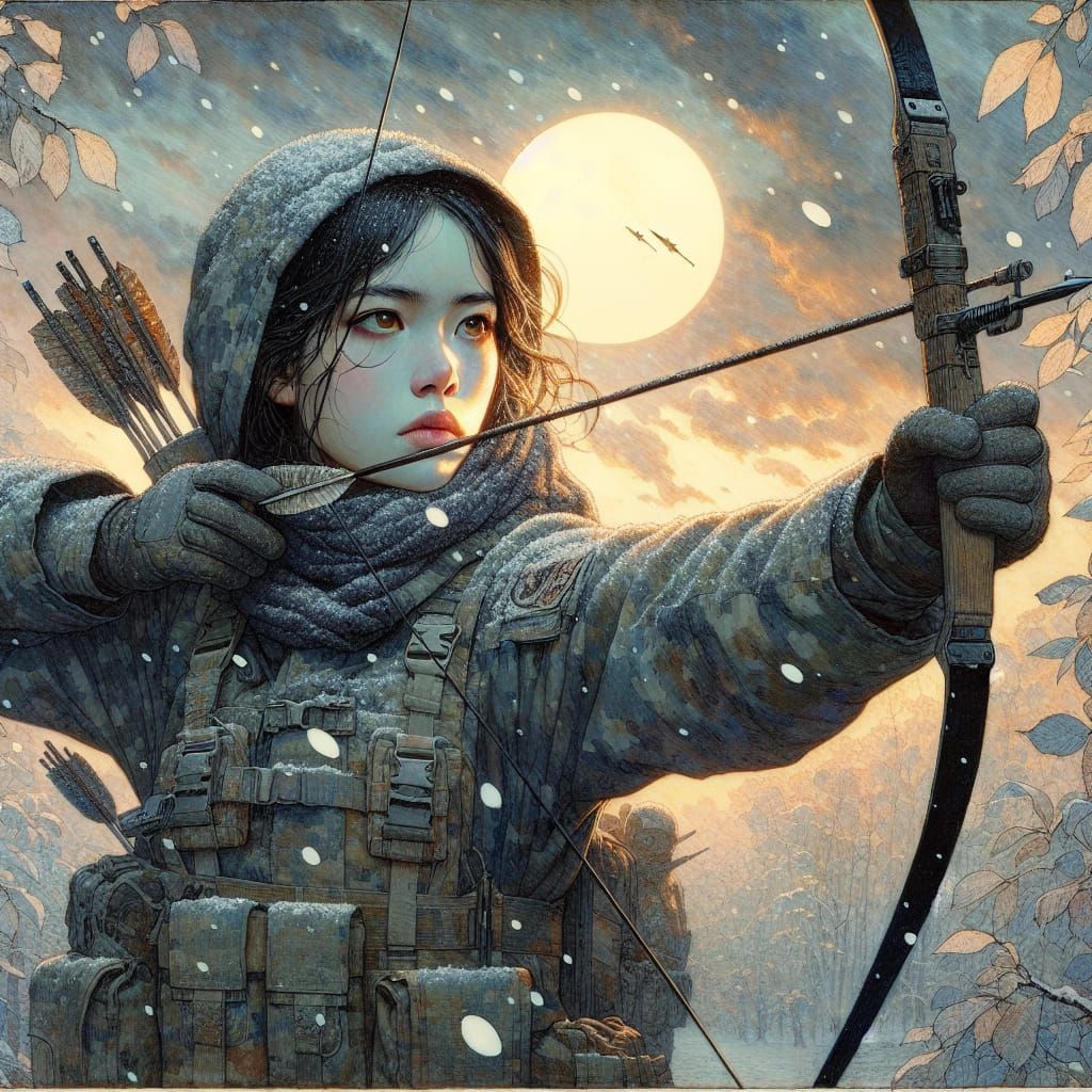 Girl in Combat Attire Against Dystopian Dreamscape Backgroun...