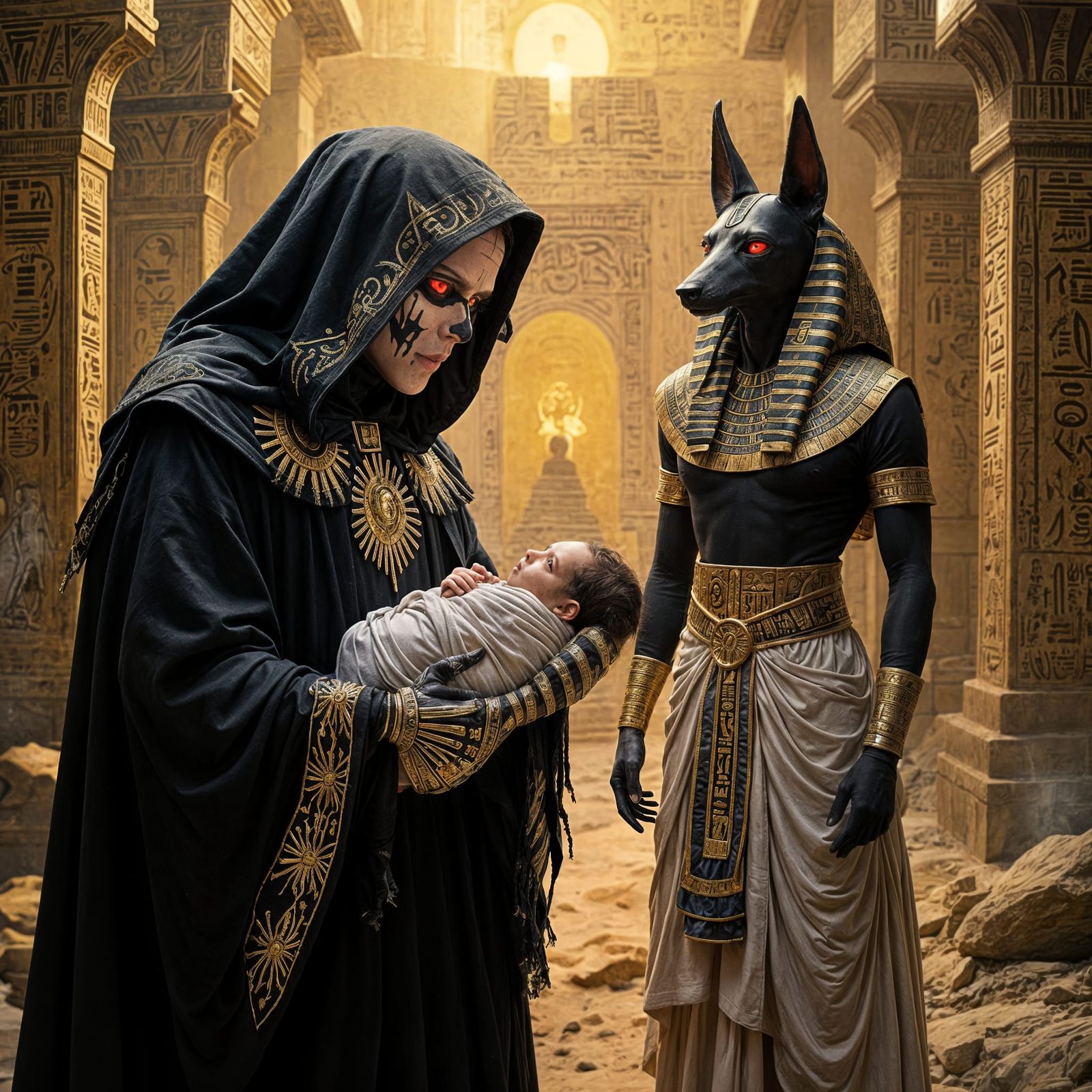 Grim Reaper Delivers Baby to Anubis