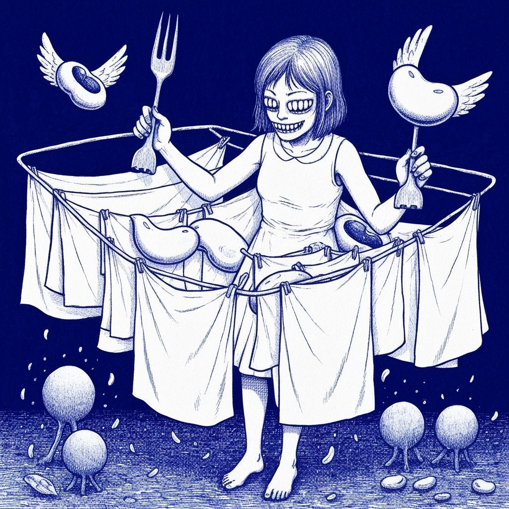 Surreal Laundry Scene in Hand-Drawn Style