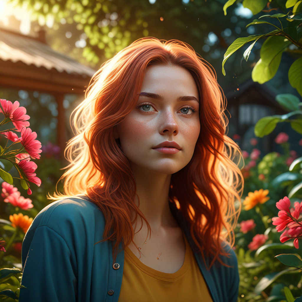 Hyper-Realistic Garden Scene in Vibrant Digital Art