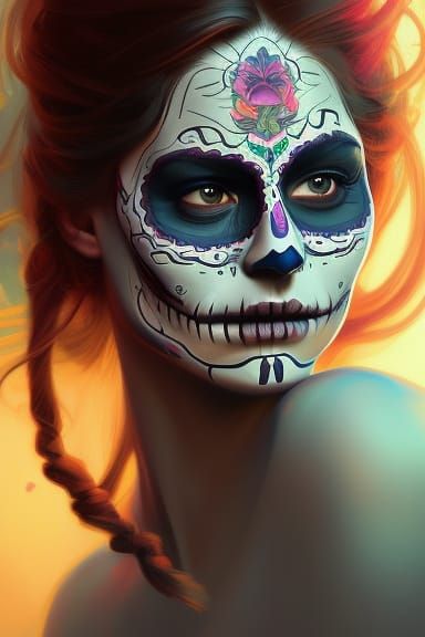 Day of the Dead Senorita Portrait in Digital Art Style