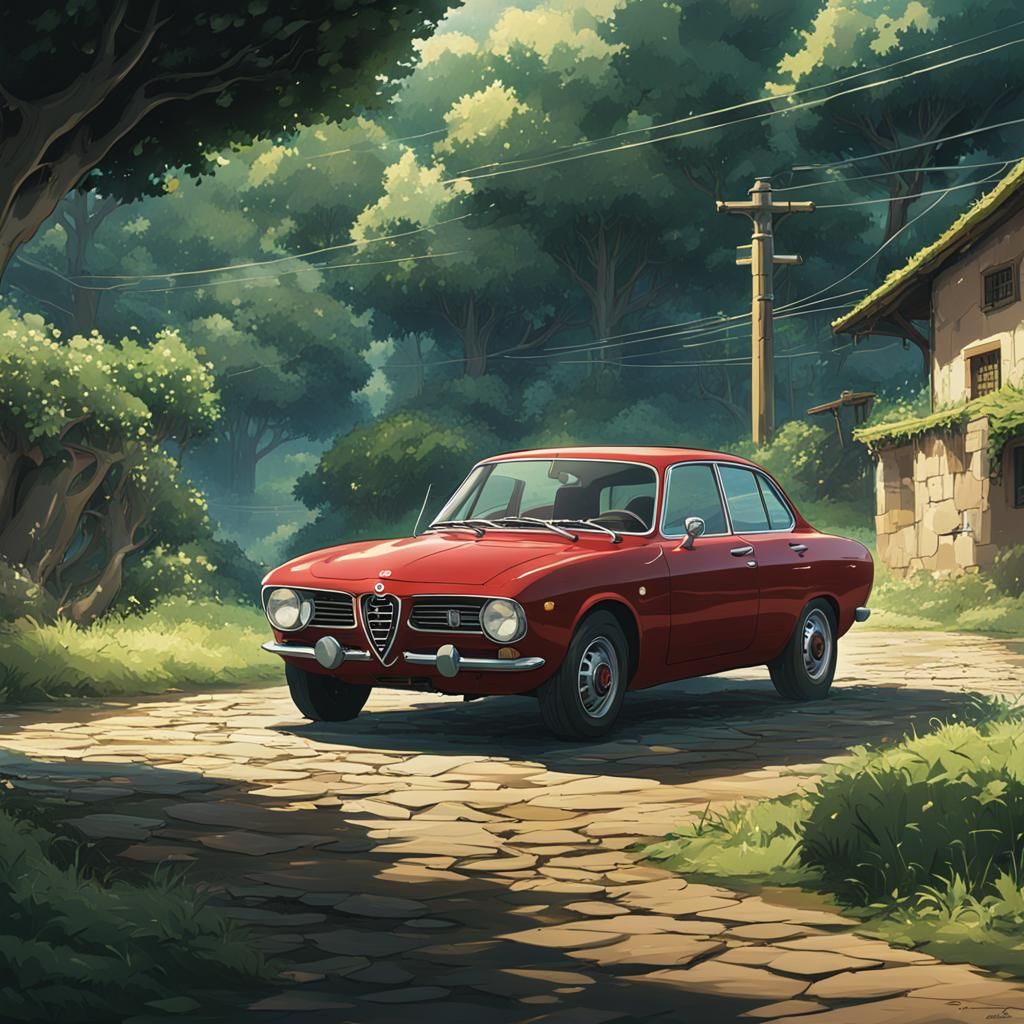 Alfa Romeo Giulia in Studio Ghibli Anime Style
