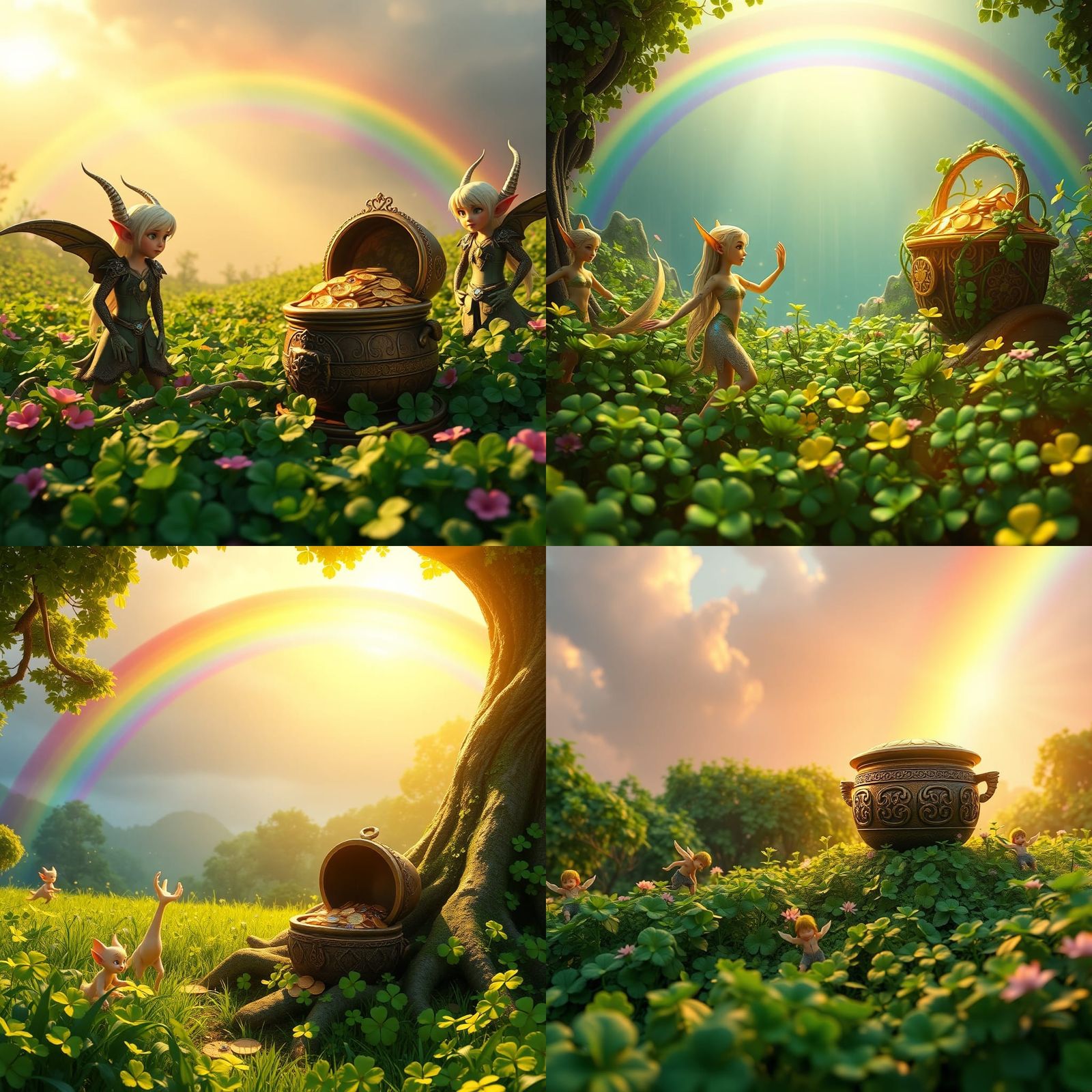 Celtic Garden with Rainbow and Elves in 3D