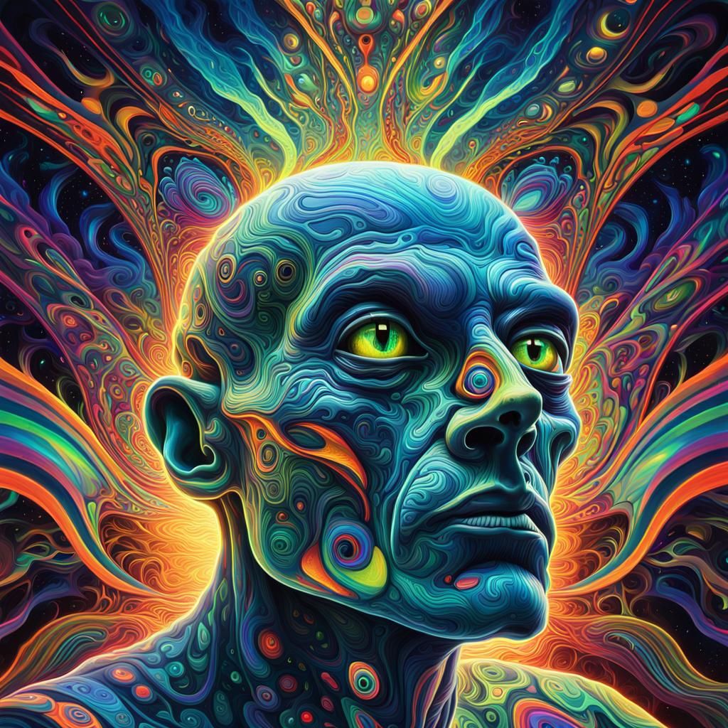 Psychedelic Alien Portrait in Dreamlike Landscape