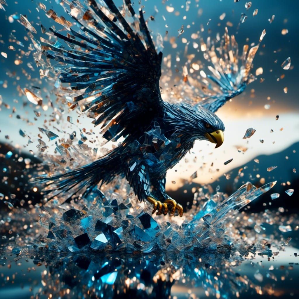 Glass Eagle Sculpture in Cubist Style