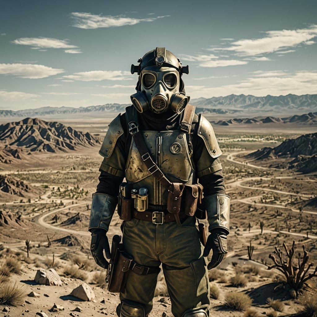 NCR Ranger Overlooking New Vegas: Cinematic Film Still