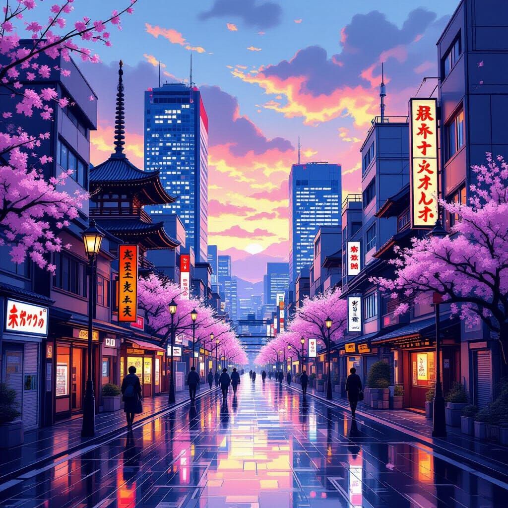 Hiroshima Cityscape: Hopeful Future with Cherry Blossoms