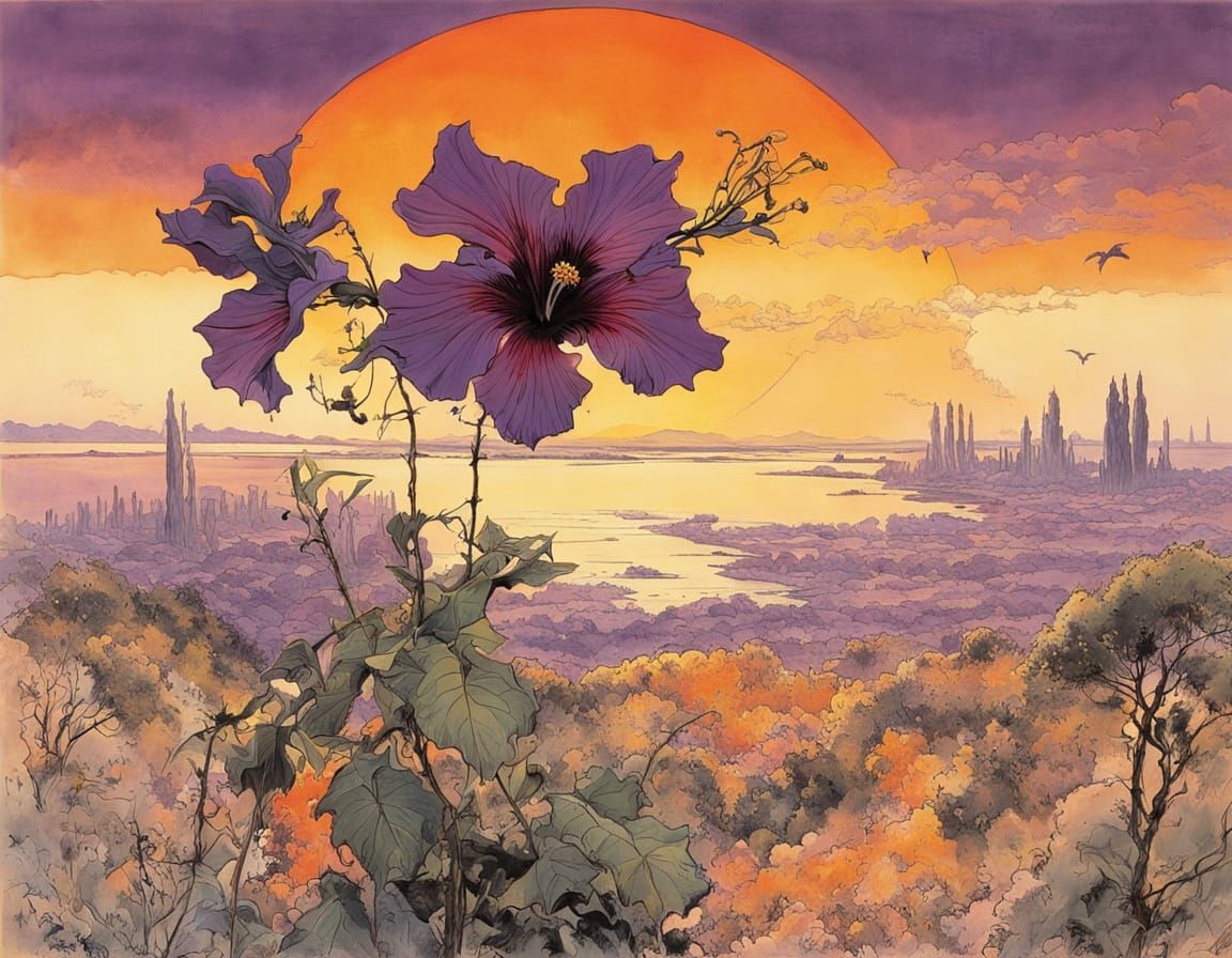 Vibrant Hibiscus Blooms in Warm Sunset Light