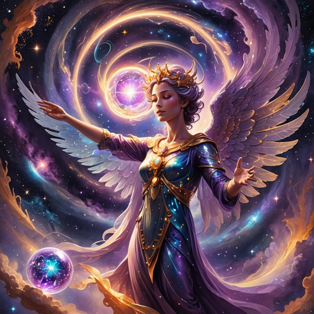 Ethereal Being Amidst Cosmic Galaxies