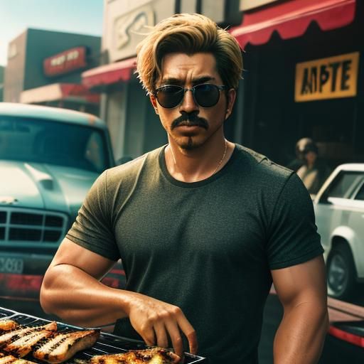 Grilled Chicken with Sunglasses: Cinematic Film Still