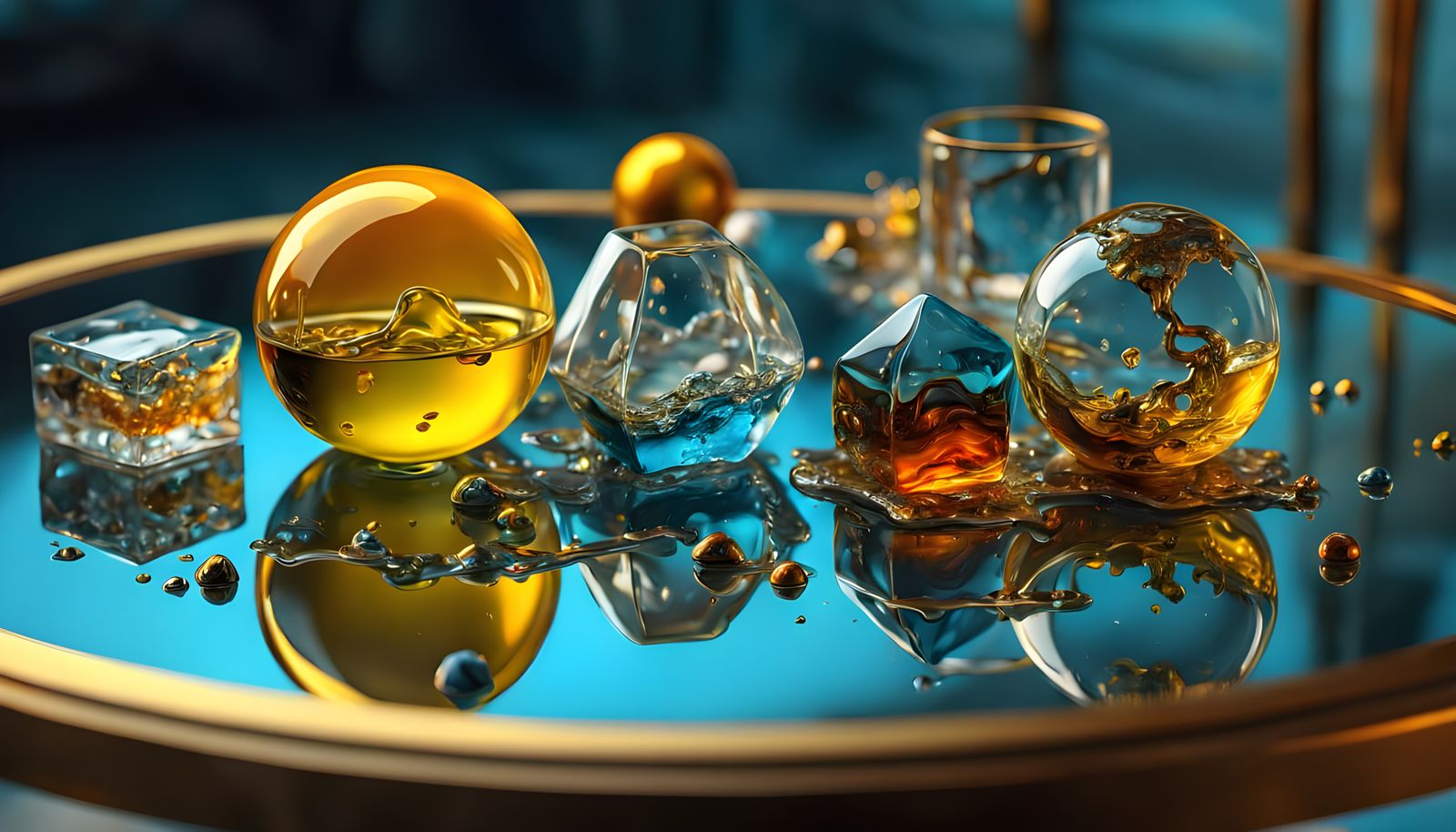 Melting Objects on Glass Table in Surreal Style